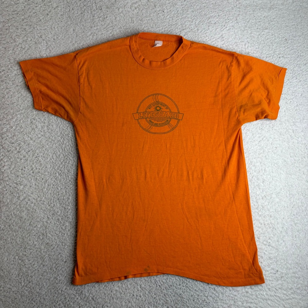 70s Vintage NYC Lifeguard T-Shirt Orange Single Stitch XL paper thin